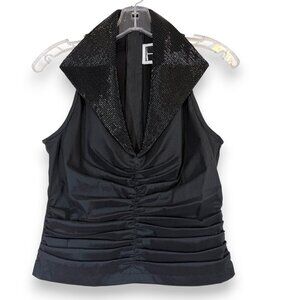 Tadashi Black Top Ruched Beaded Collar Sleeveless Evening Formal Y2K 90s Small